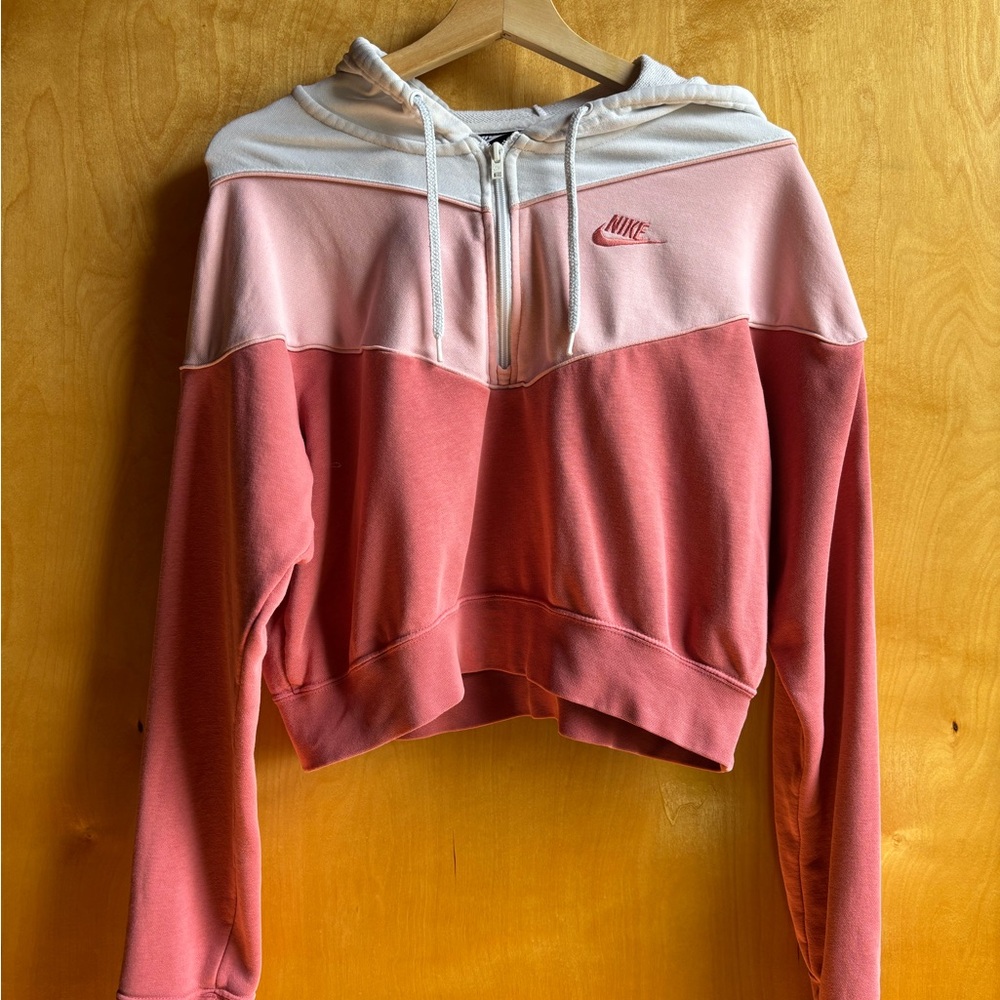Nike Women's Pink and White Crop Hoodie